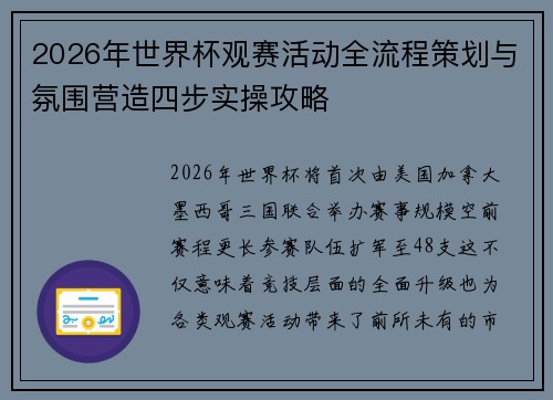 2026年世界杯观赛活动全流程策划与氛围营造四步实操攻略